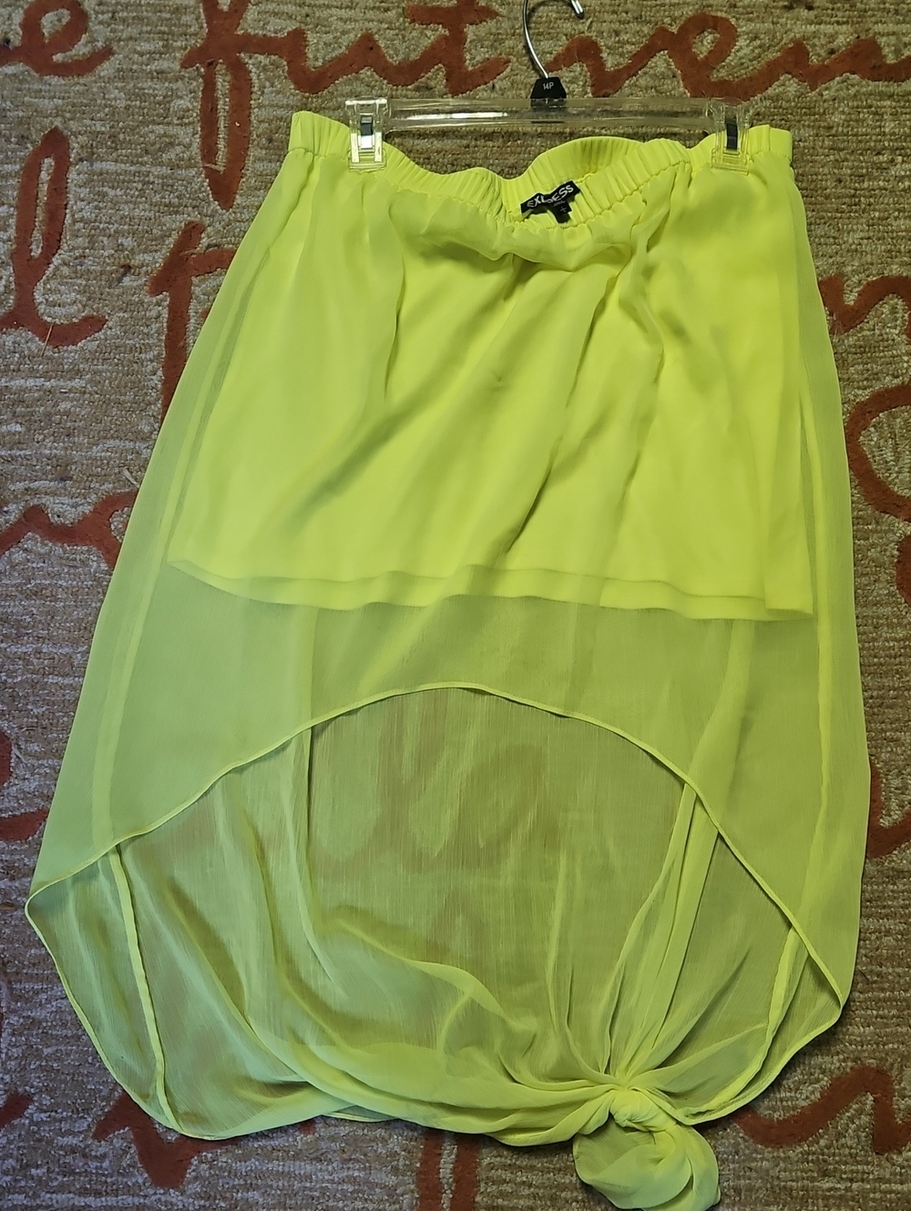 Express Neon Yellow High-Low Sheer Chiffon Skirt